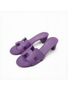 Hermes Oasis Sandals Shoes Leather Purple Mules